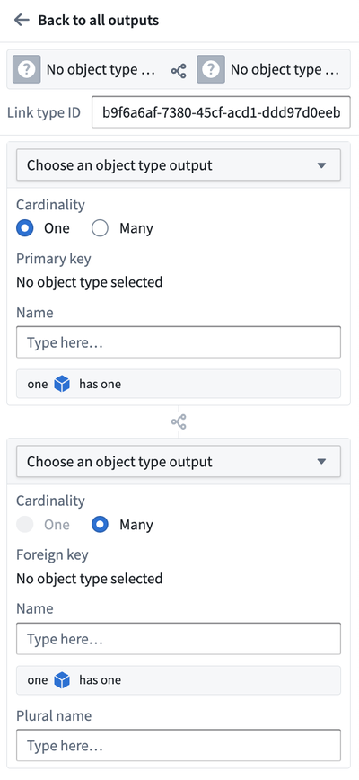 Configure link type via pipeline outputs panel