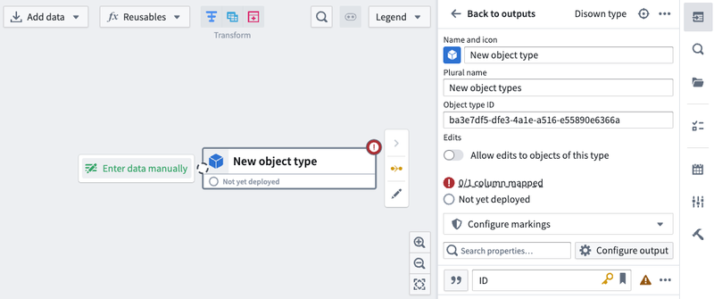 Configure object type via pipeline outputs panel.