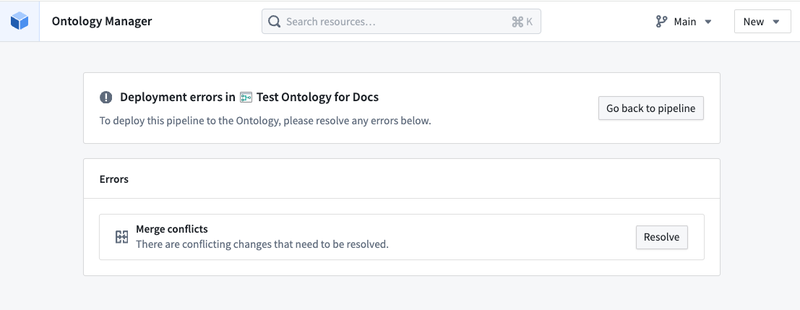 The Ontology Manager page that the resolve button leads to.