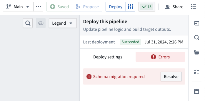 An example of a schema migration failure that must be resolved before deployment.