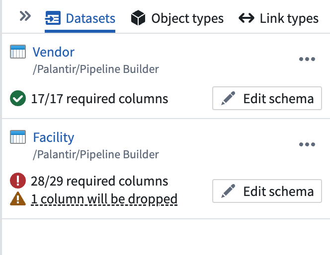 Screenshot of outputs sidebar