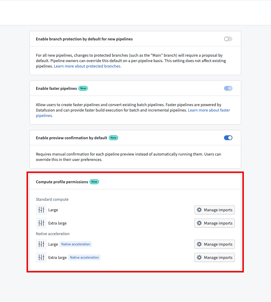 Compute profile permissions configuration options.