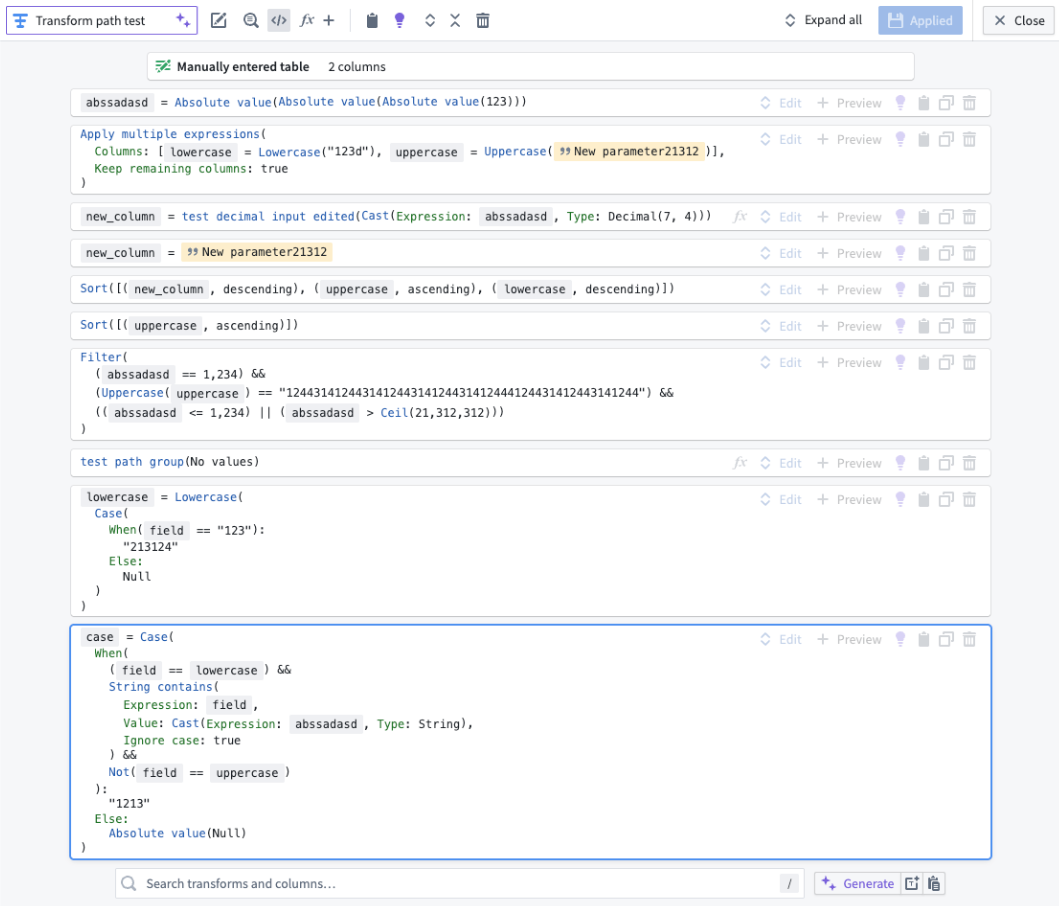 Screenshot of the pseudocode collapsed board rendering of a transform path.