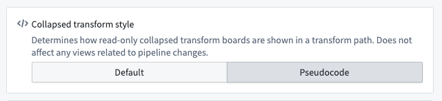Screenshot of the pseudocode toggle under the collapsed transform style section.