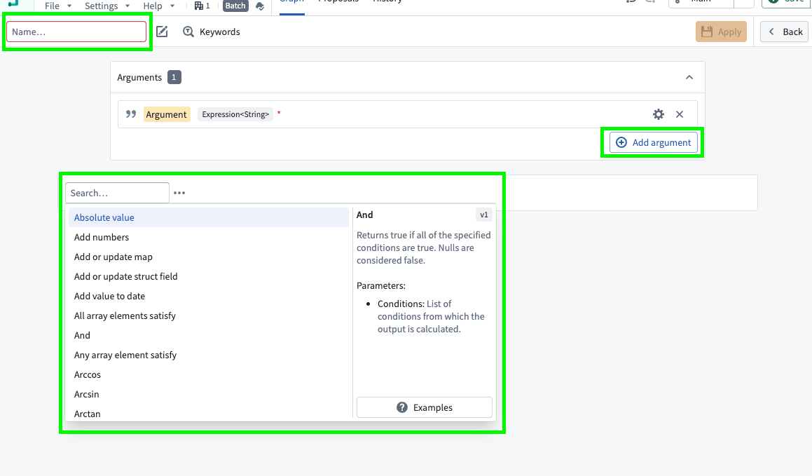 The custom expression configuration window.