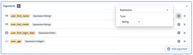 Screenshot of custom function arguments complete configuration