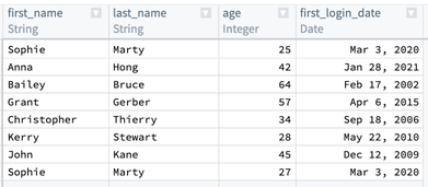 Screenshot of input table with users