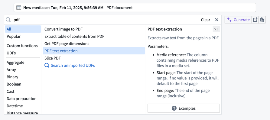 Searching 'pdf' in the transforms search page.