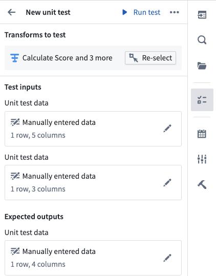 The inputs and outputs edit page in a unit test.