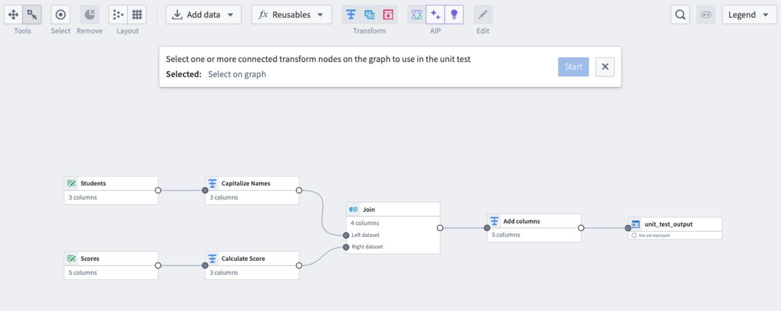 The unit test initial selection screen.