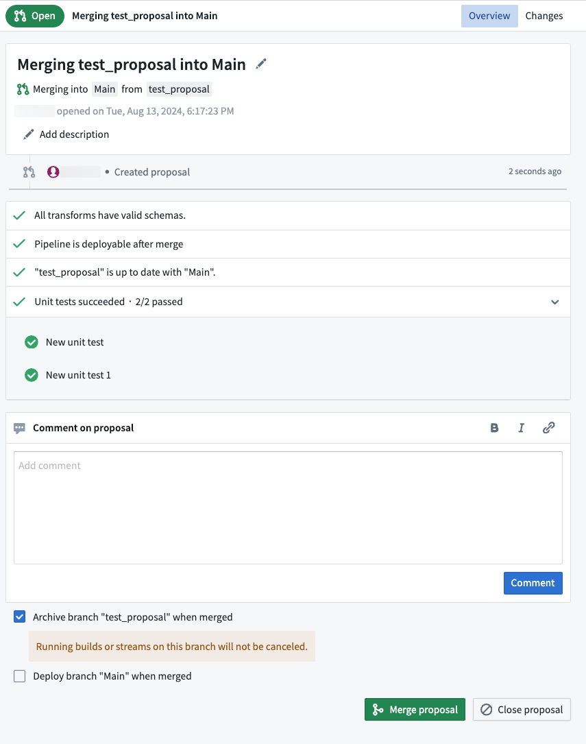 Unit tests on the proposal page.