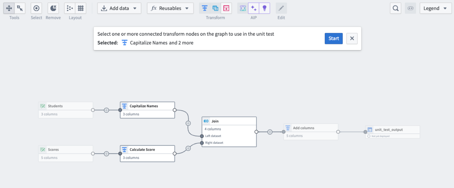 The selected nodes to include in the unit test.