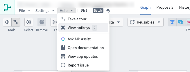 Select View hotkeys from the Help dropdown menu.