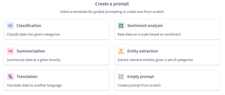 The "Create a prompt" screen for the Use LLM node in Pipeline Builder.