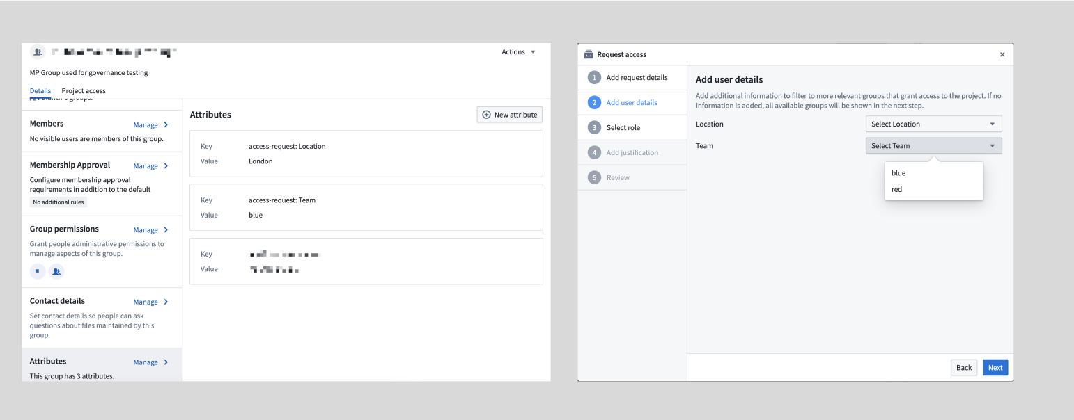 Example of custom access request flow resulting from group attribute setting