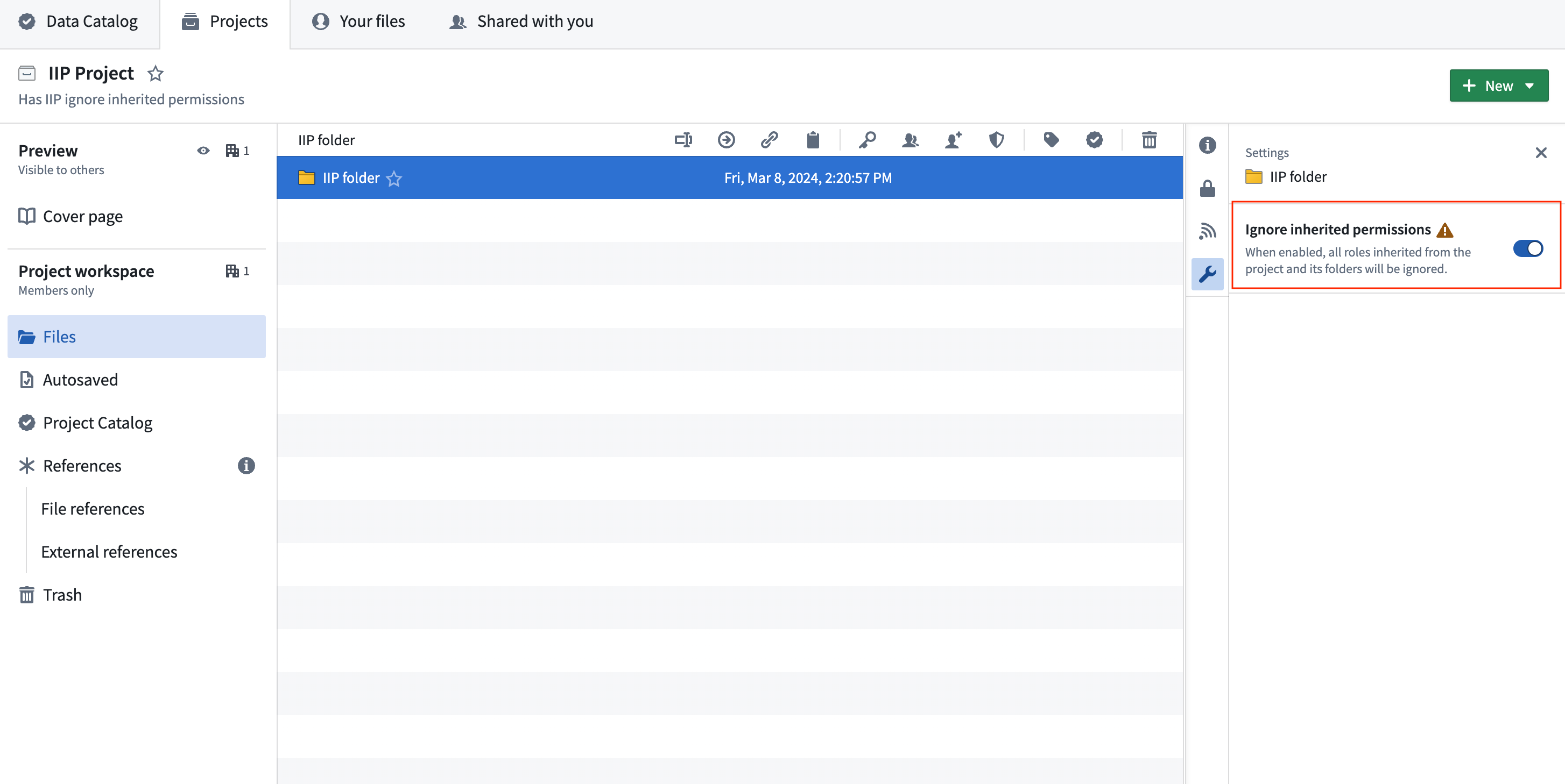 Toggle off the Ignore inherited permissions setting from the right side panel of the filesystem view.