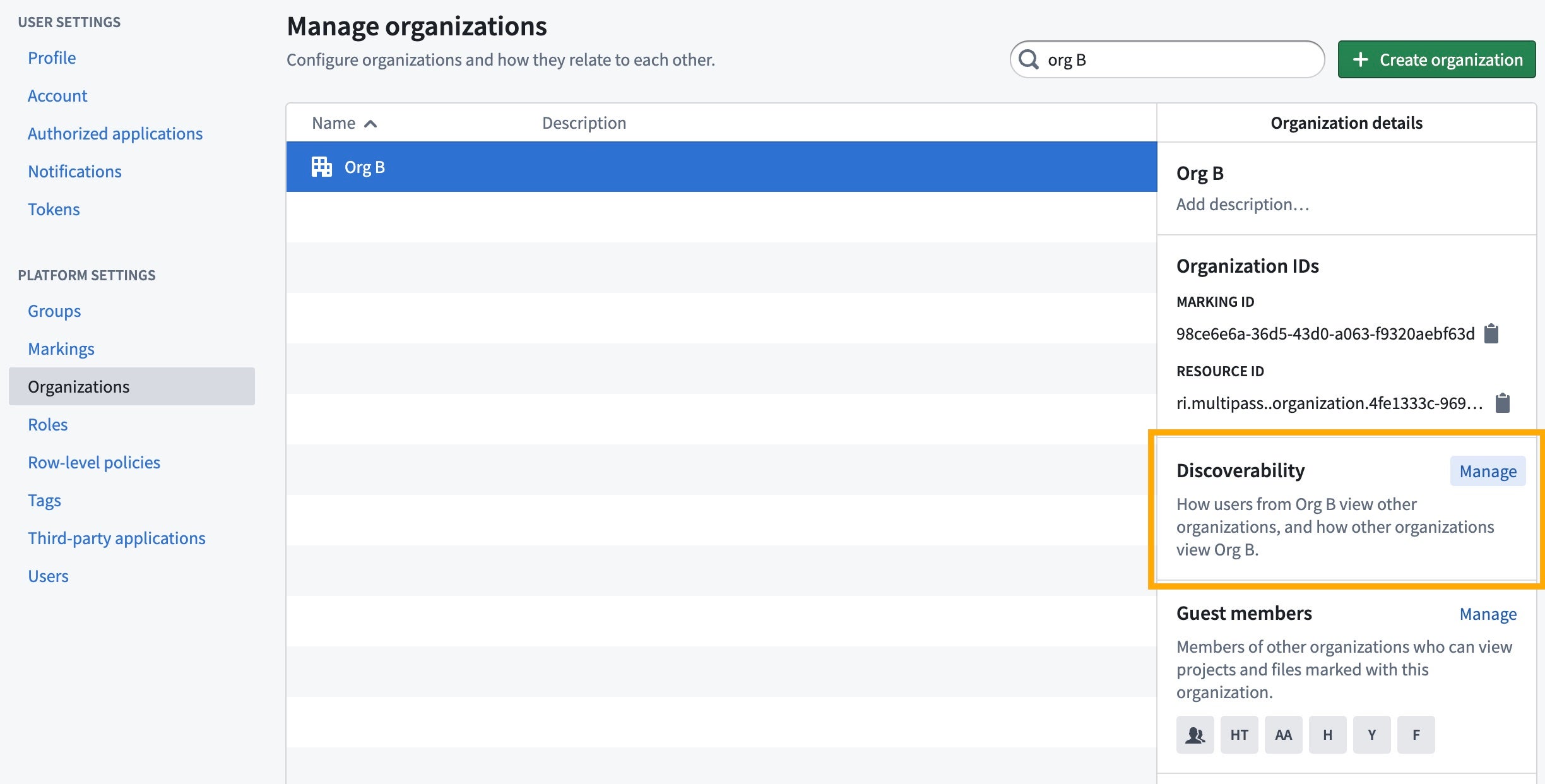 Screenshot of Organization Discoverability