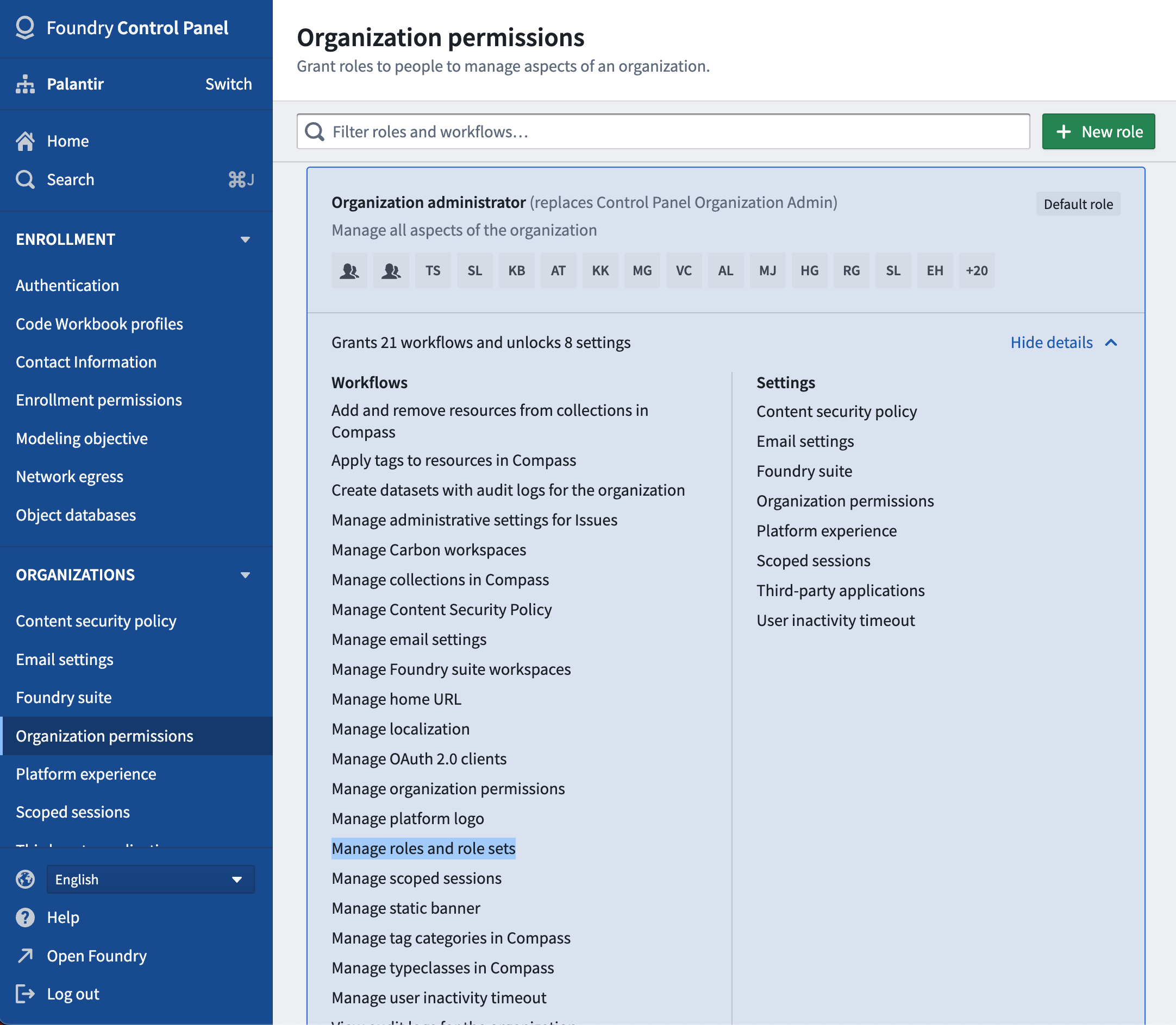 Screenshot of organization permissions