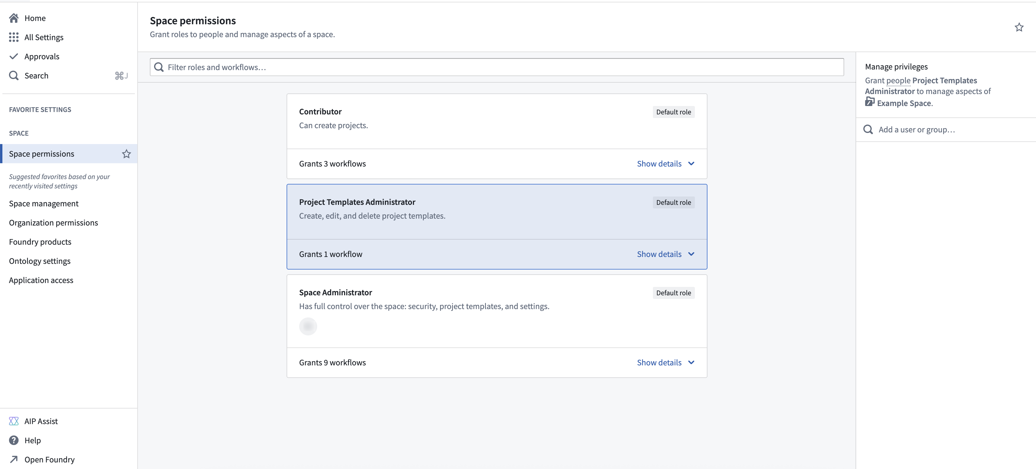 Spaces permissions page.