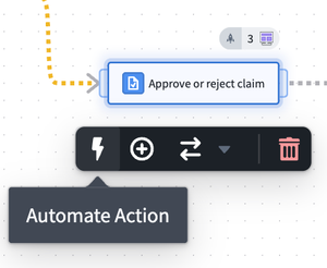 Automate Action option after hovering over an Action node.