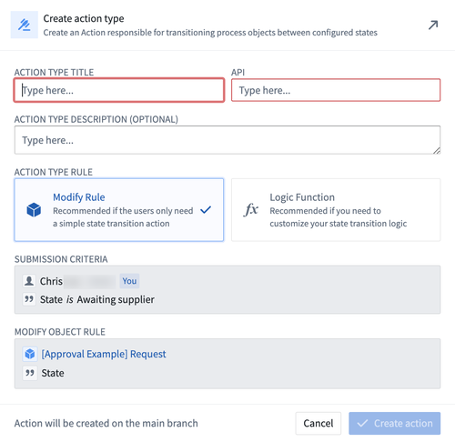 Create Action type that modifies rule.