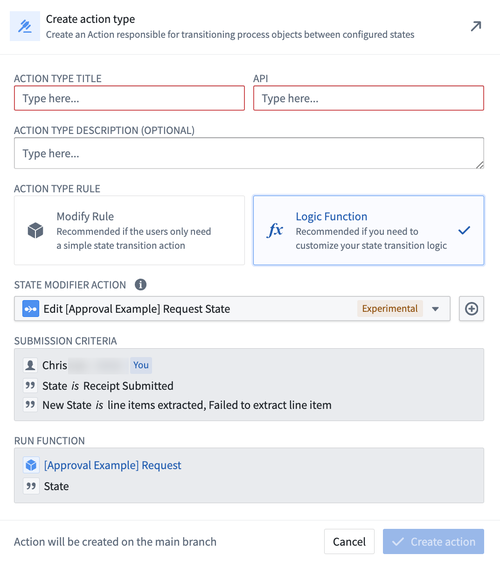 Create Action type prompt backed by Logic Function.