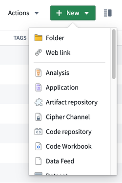 Create a new resource with the New dropdown menu.