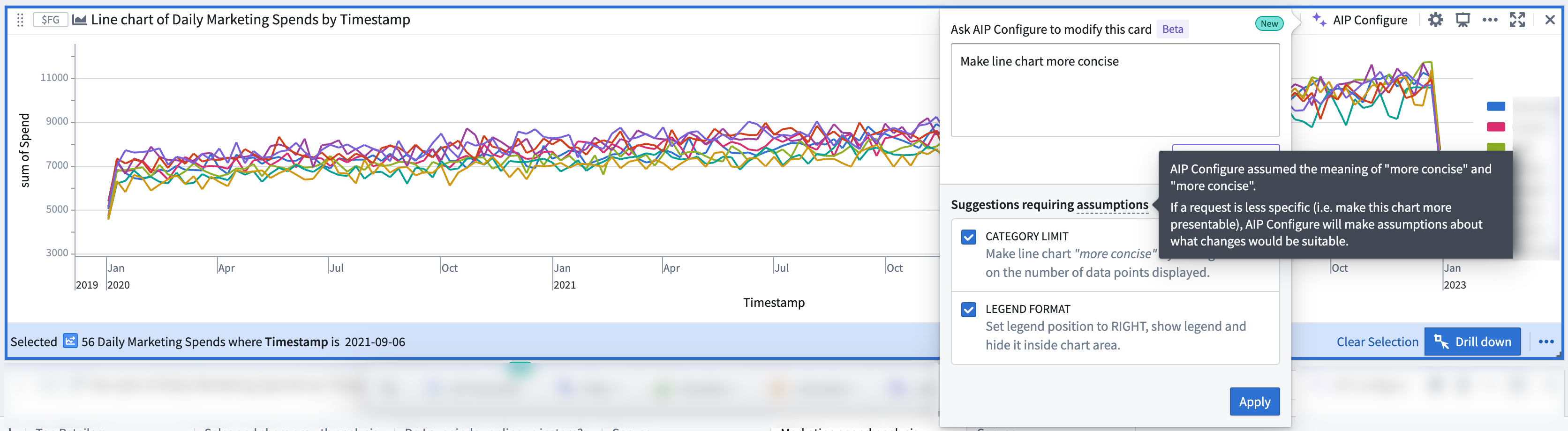 Screenshot showing AIP Configure's configuration suggestions requiring assumptions