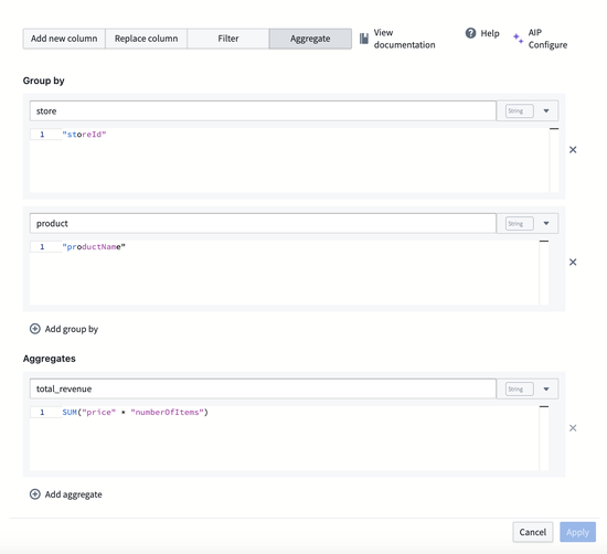 Expression additional configuration panel