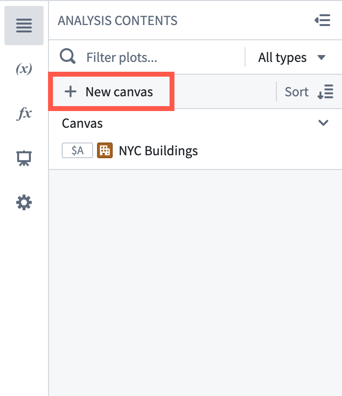 Add canvas button in analysis contents panel