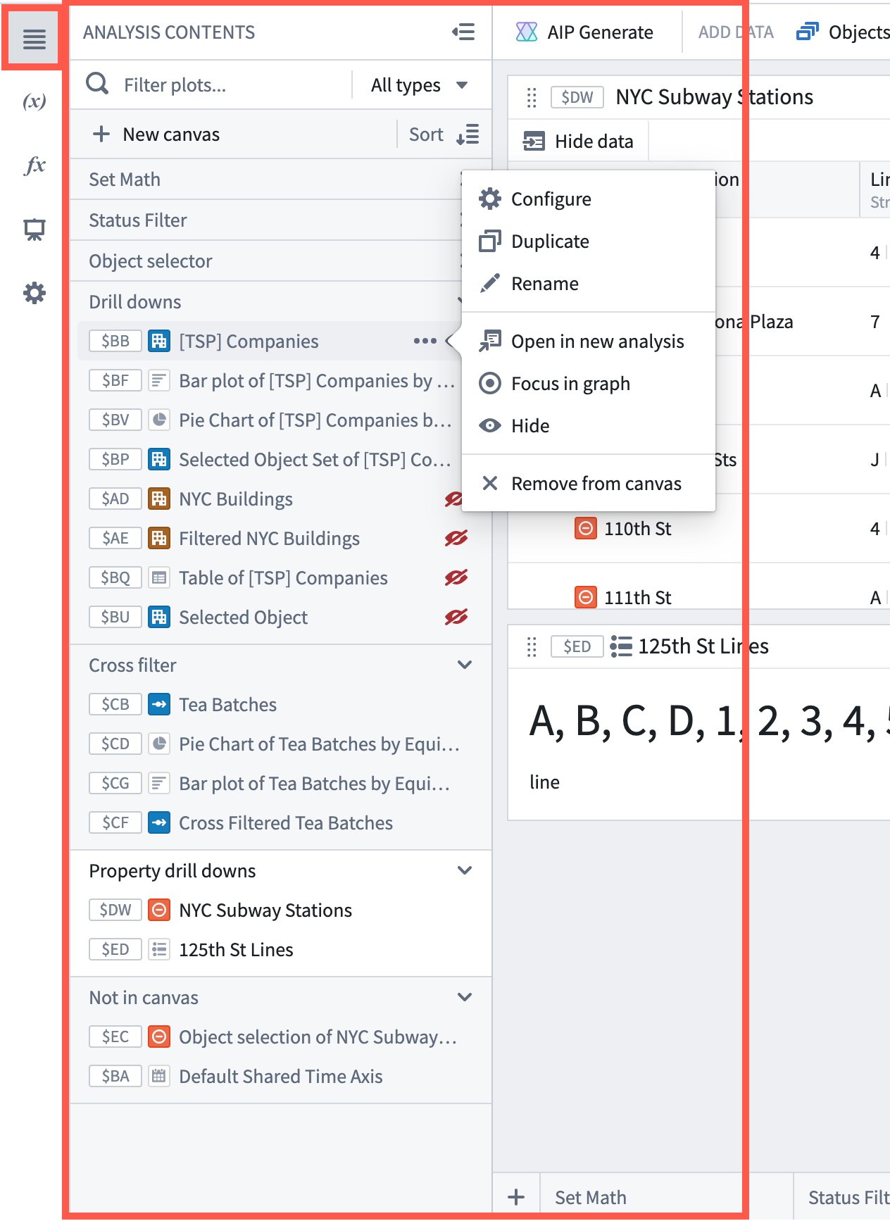 Analysis Contents panel