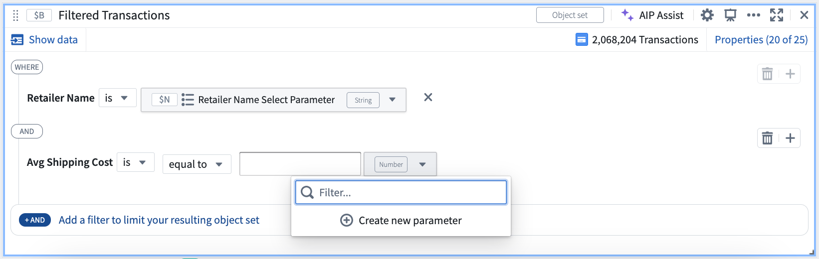 Restriction by type of parameters appearing in parameter dropdown