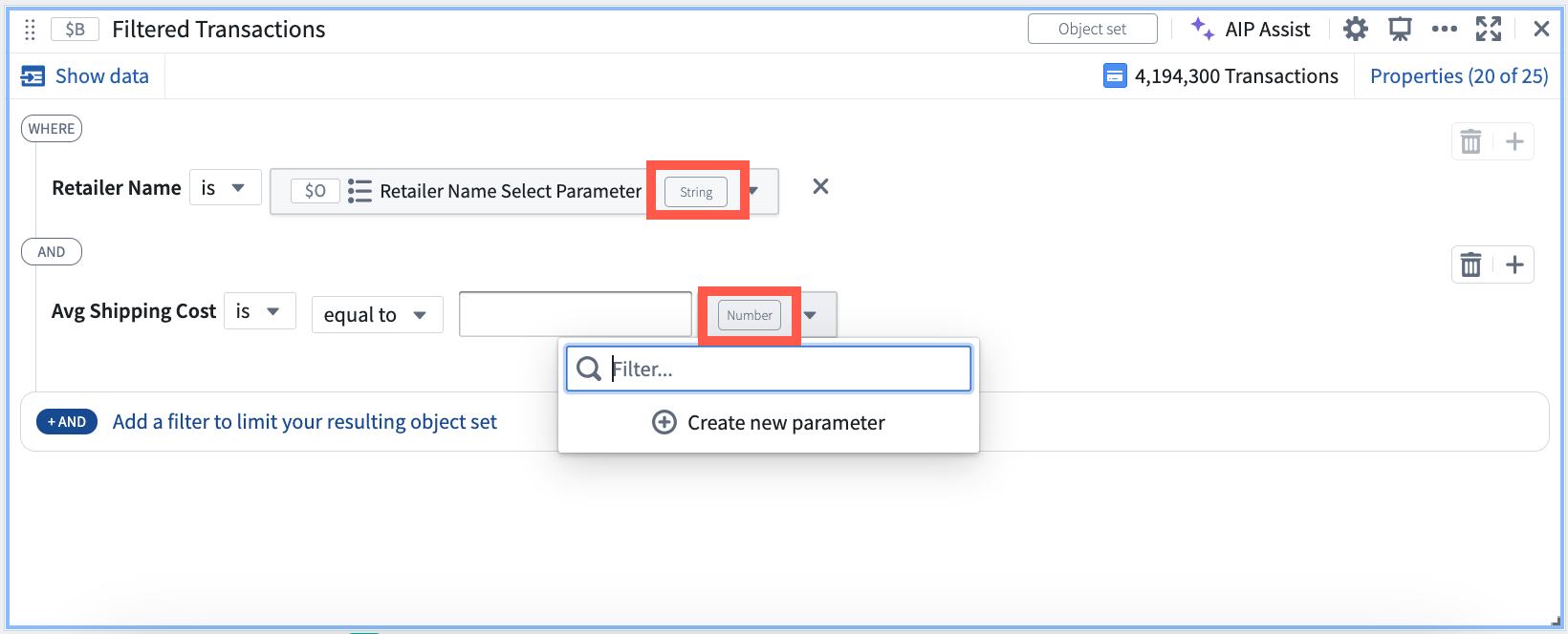 See property type in object set filter editor