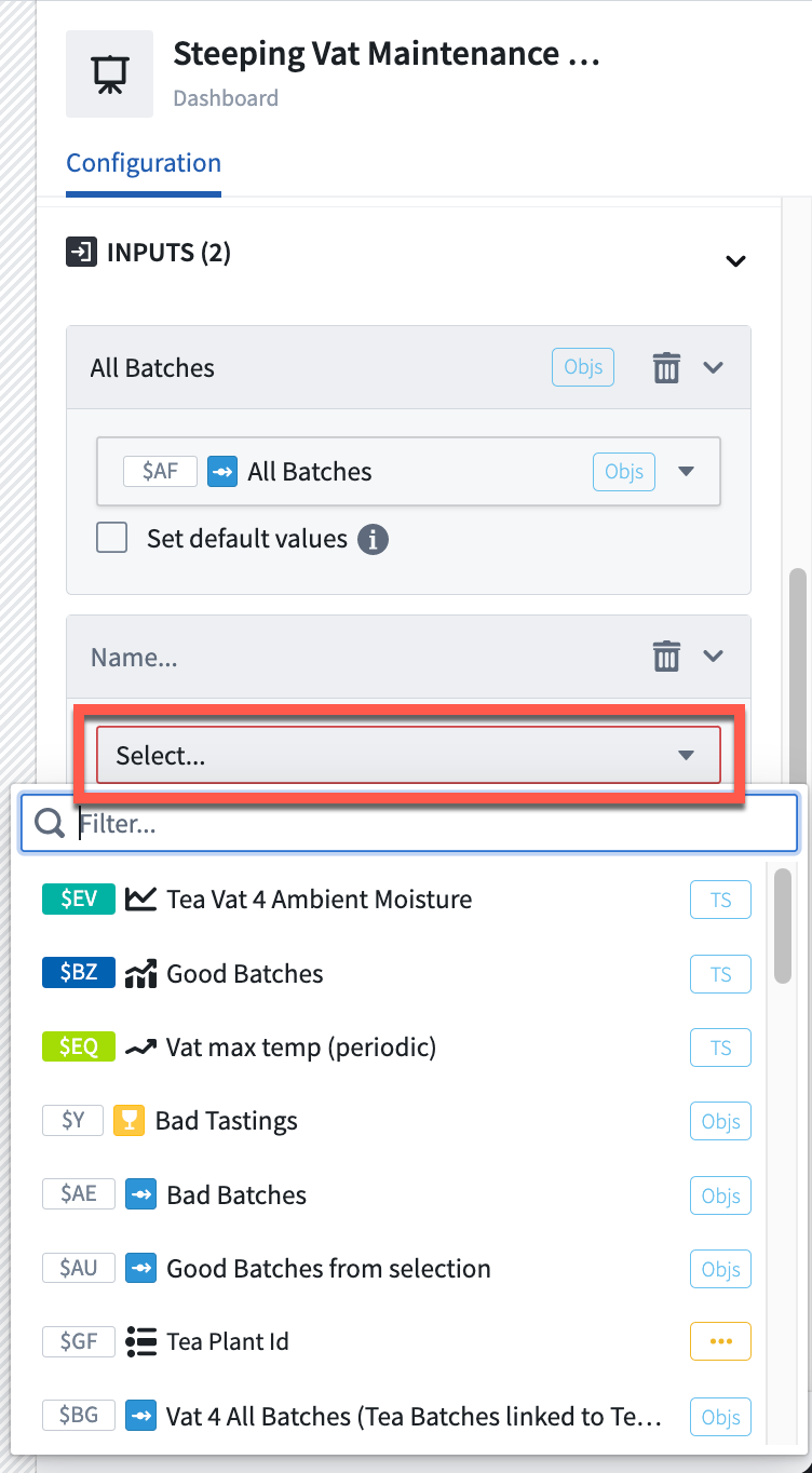 Selecting data as input or output