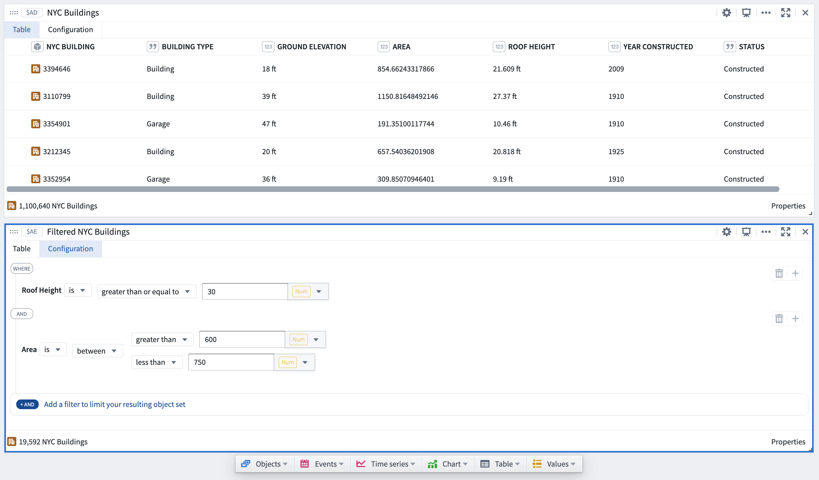 Example of filtering a set of companies to a new object set