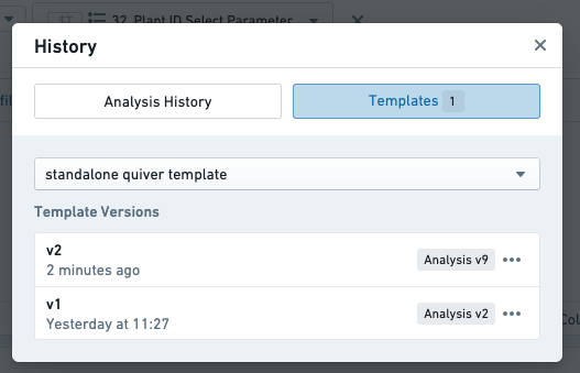 History of templates built from an analysis