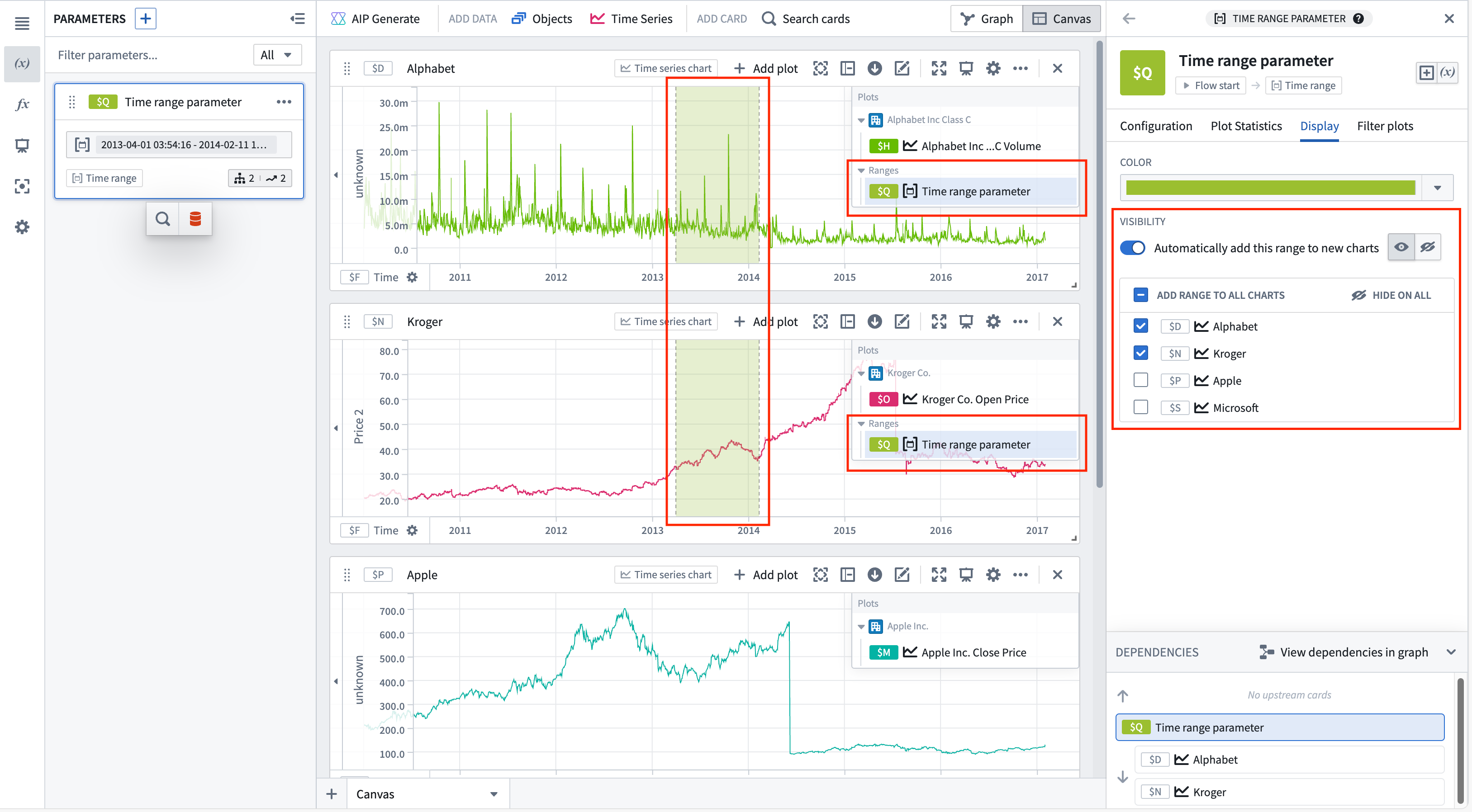 Editor view of a range parameters display tab