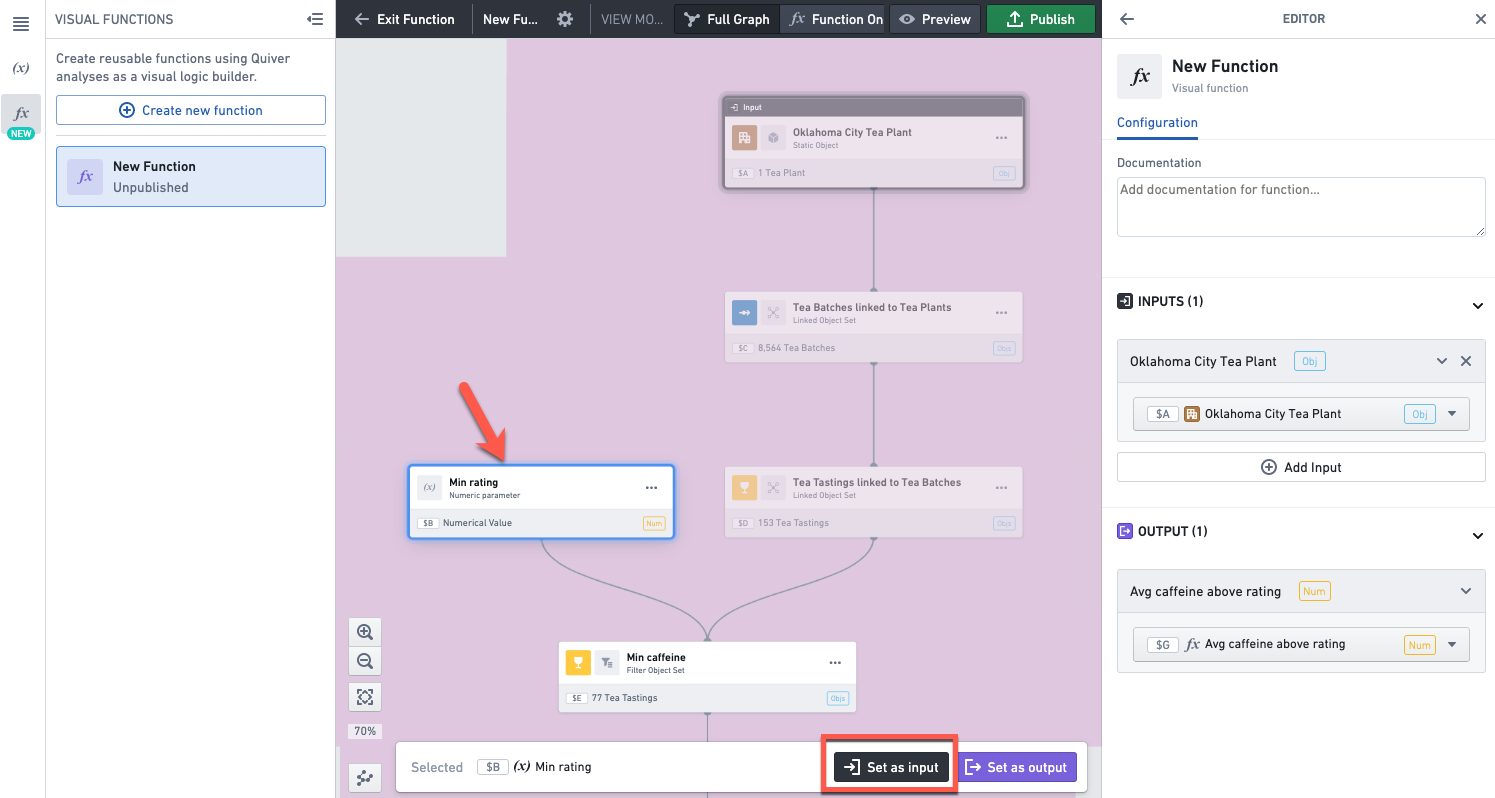 Setting input for visual function