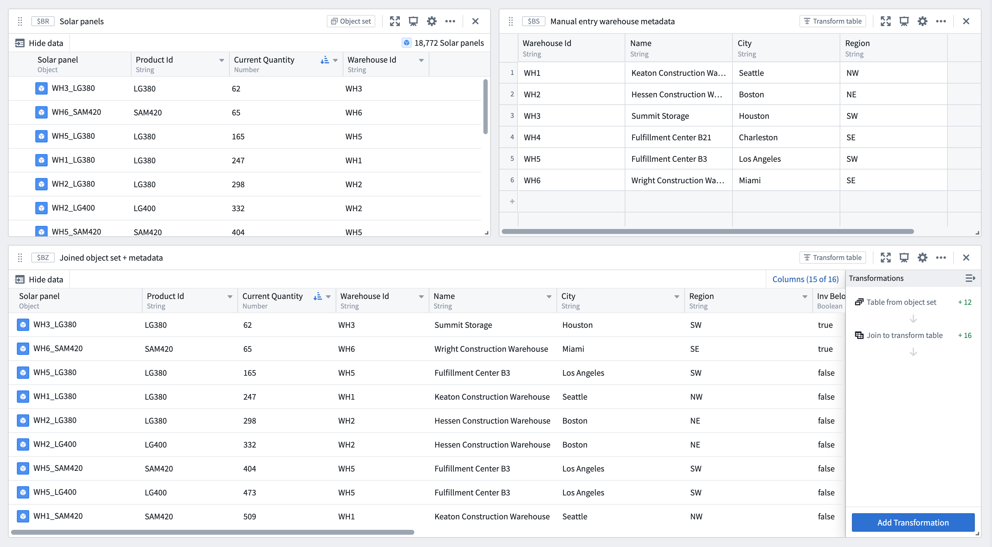 A user can specify join conditions using the Join to transform table Transformation.