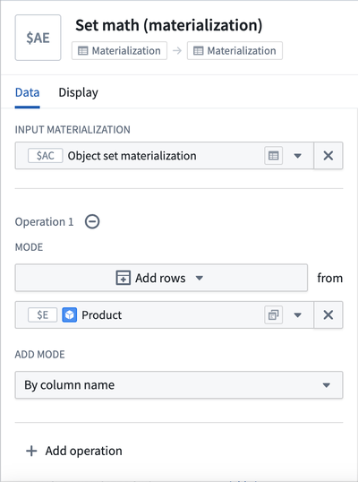 Set math (materialization) config panel