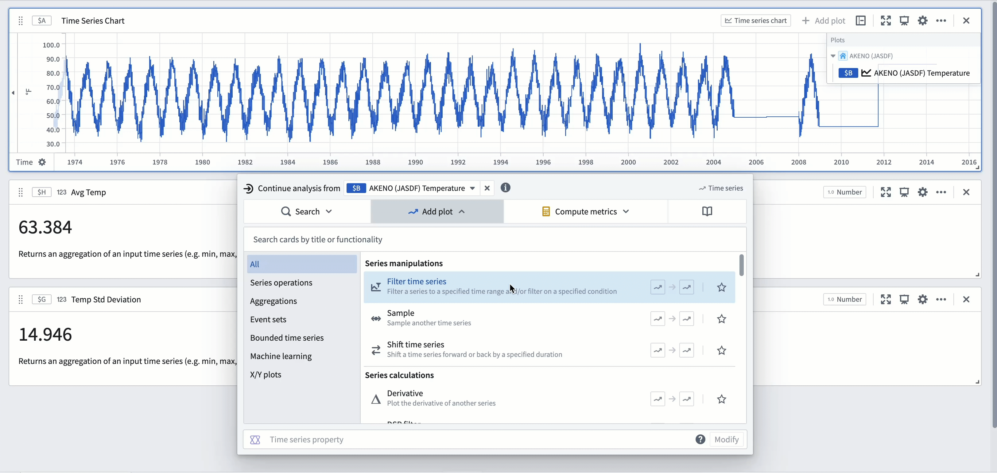 Using the computed metrics to filter a series