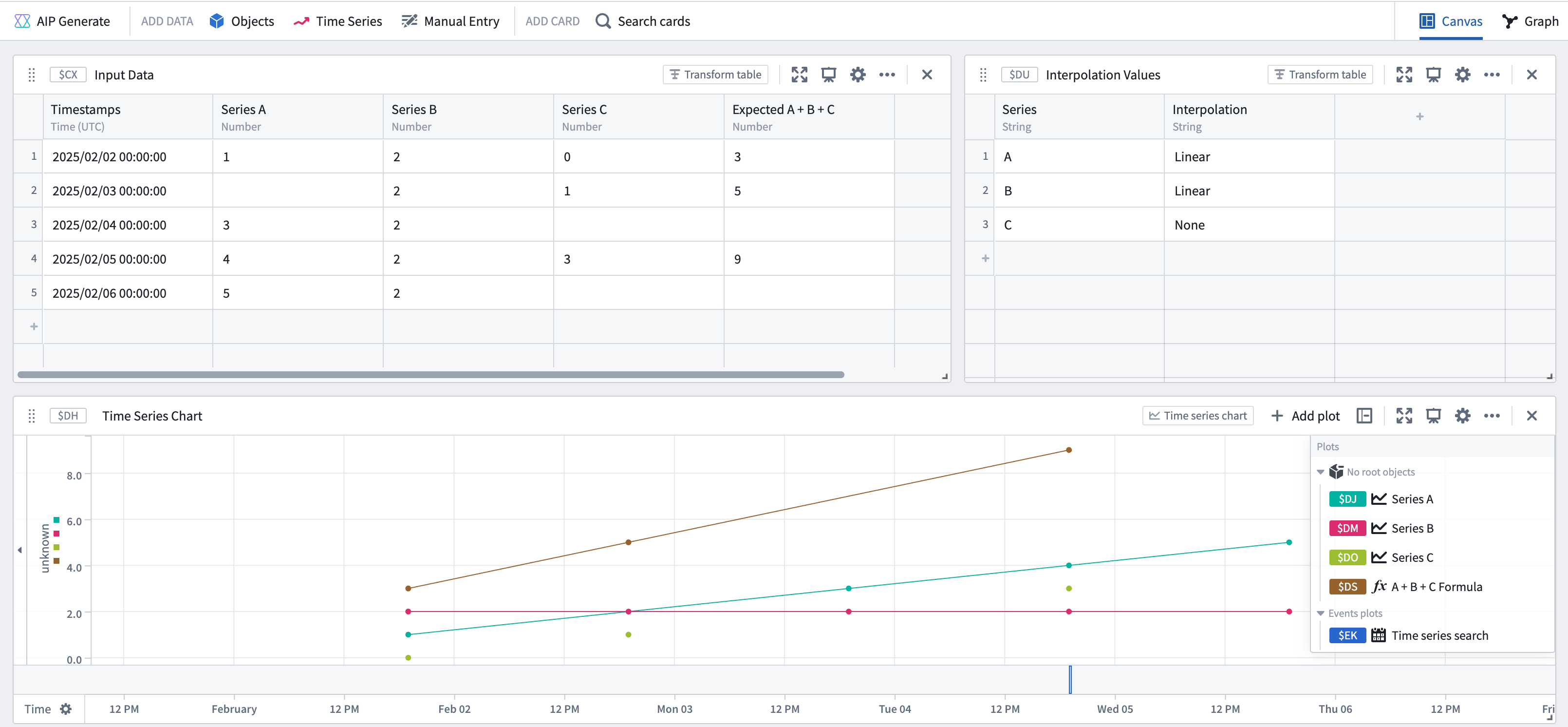 Example of time series search where one of the series doesn't have interpolation set