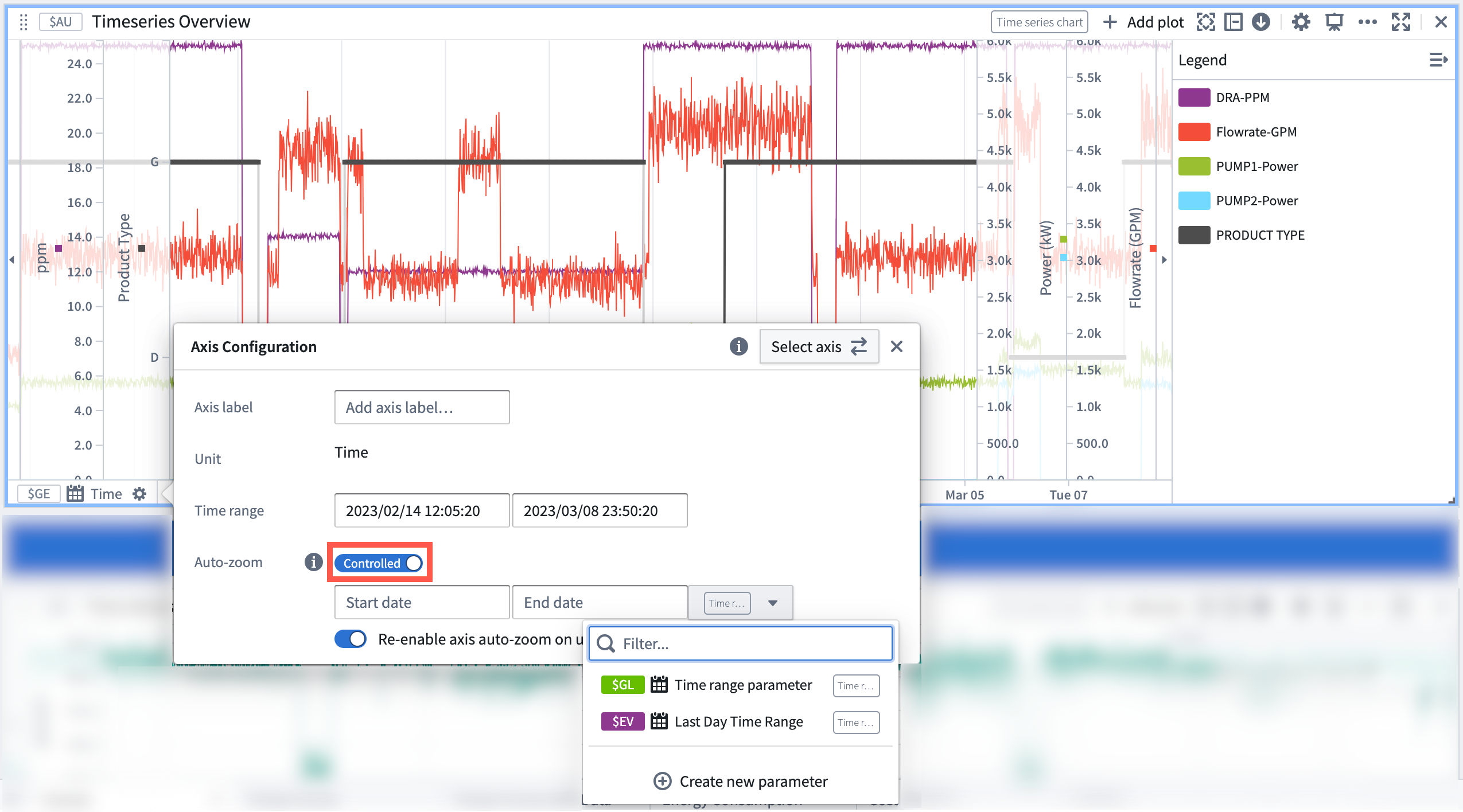 Time axis configuration showing auto-zoom in controlled mode