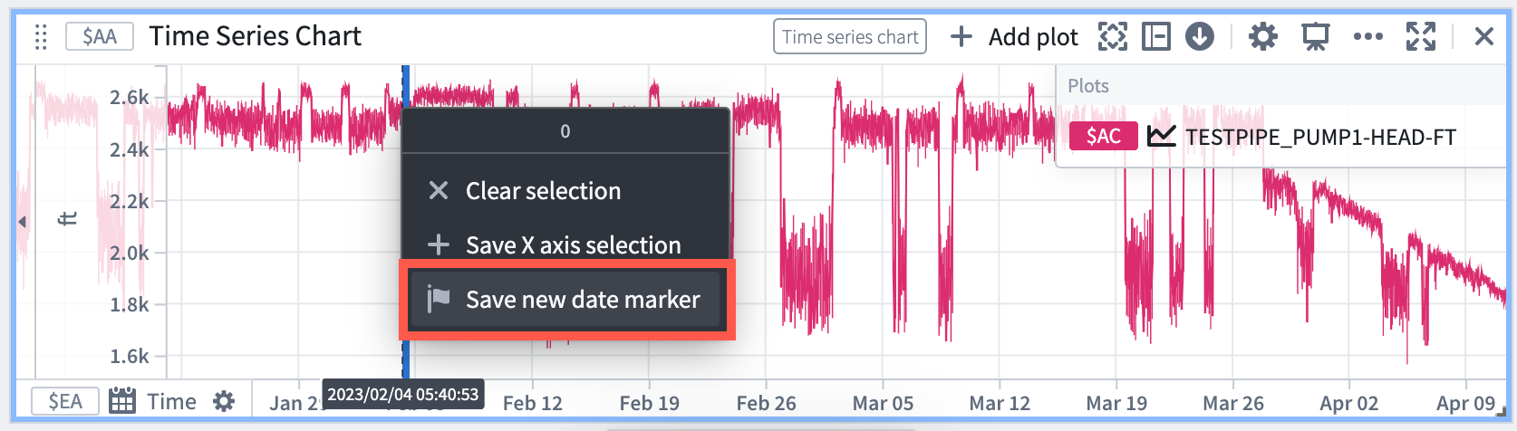 Marker selection context menu with the option to save date as marker highlighted with a red rectangle.