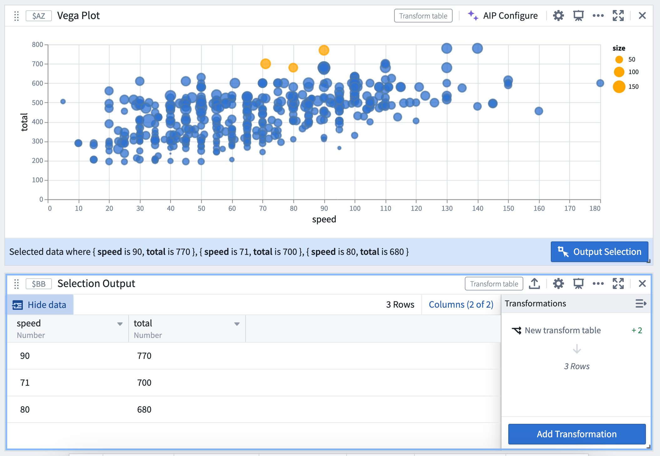 Vega plot point selection example