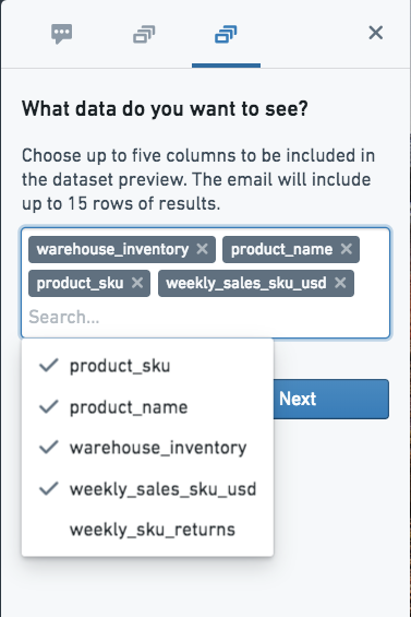 Choose columns in Dataset Preview