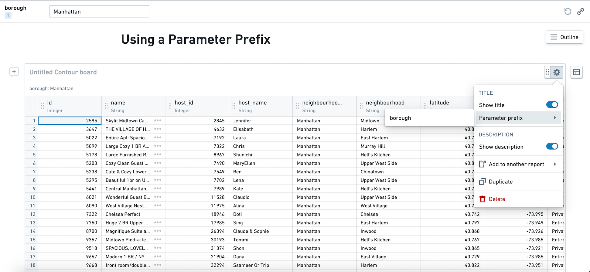 Select a parameter