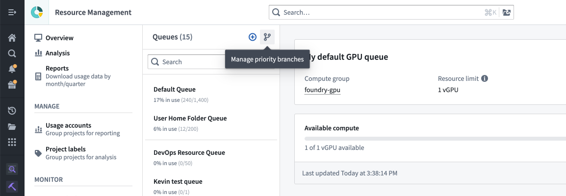 The branch icon to view or manage priority branch settings.