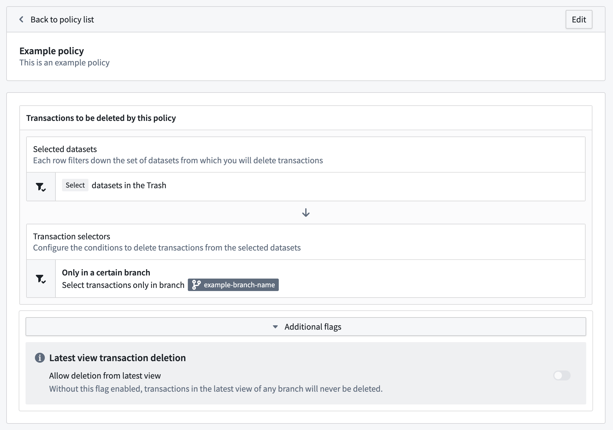 Custom policy view