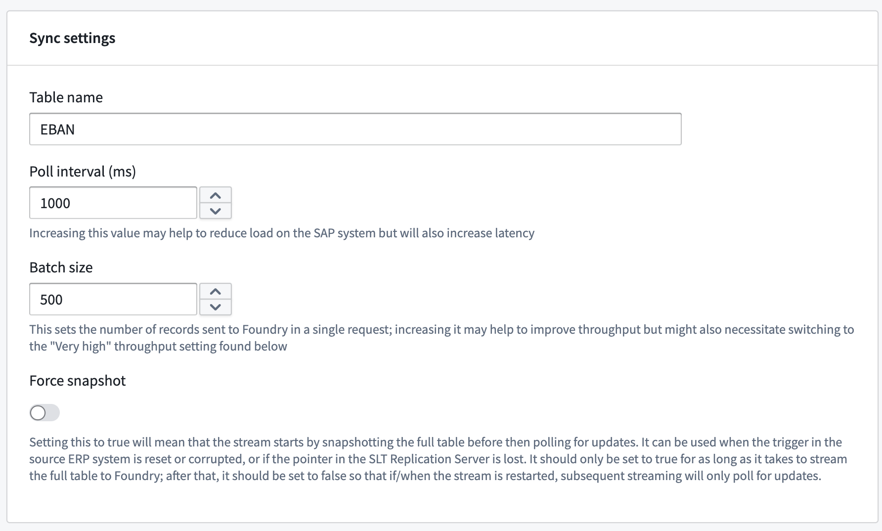 Sync settings